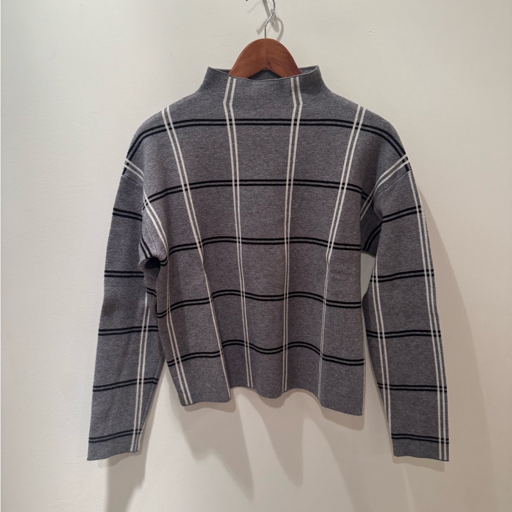 MAX STUDIO. Checkered plaid sweater. 
Size L. Newly dry cleaned!
22” long.